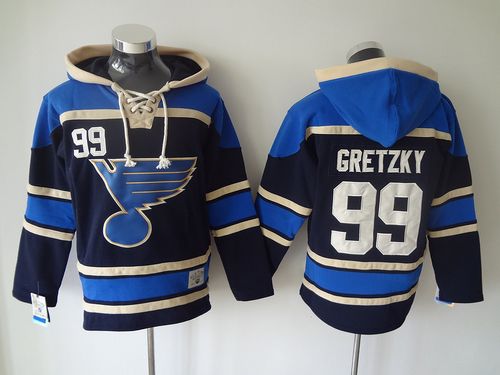 Blues #99 Wayne Gretzky Navy Blue Sawyer Hooded Sweatshirt Stitched NHL Jersey - Click Image to Close